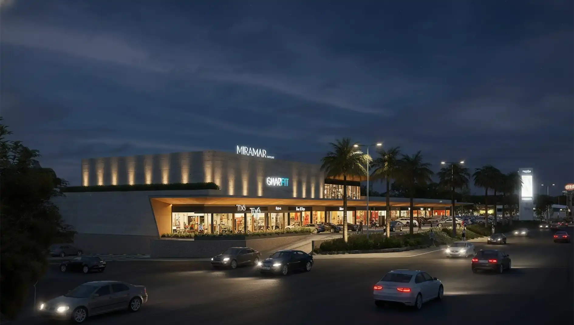 Night view of Miramar Shops